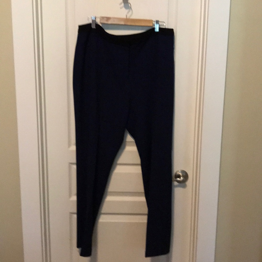 Chico’s blue and black straight leg pant.